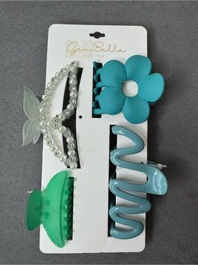 Gem Bella Hair Clip Set NWT Floral Pearl Claw Clips 4pc